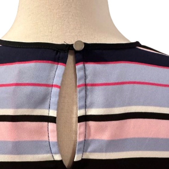 ELLE Top Blouse Stripe Sleeveless Peplum Hem Crewneck Multi-Color Medium - Picture 5 of 10